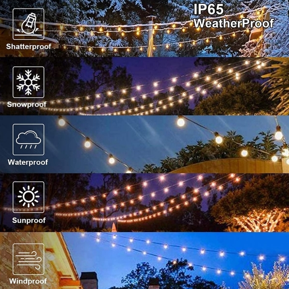 50FT S14 LED Outdoor String Lights 18 Shatterproof Plastic Bulbs (2 Spare) - Picture 2 of 6